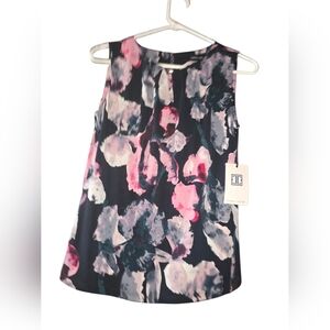 7/41. Ivanka Trump Sleeveless Floral Shell Top - Black and Pink